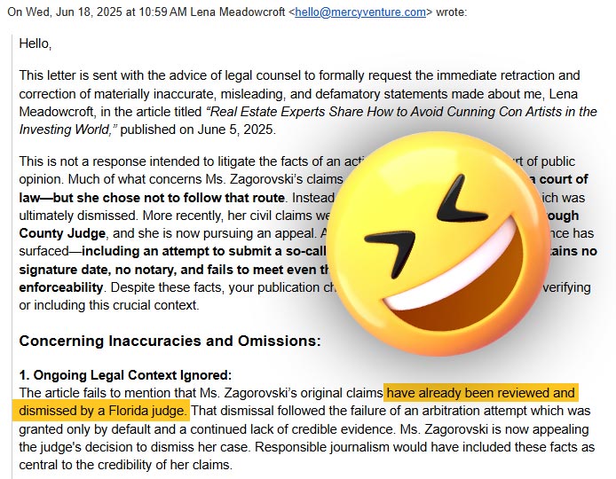 Lena Meadowcroft false email